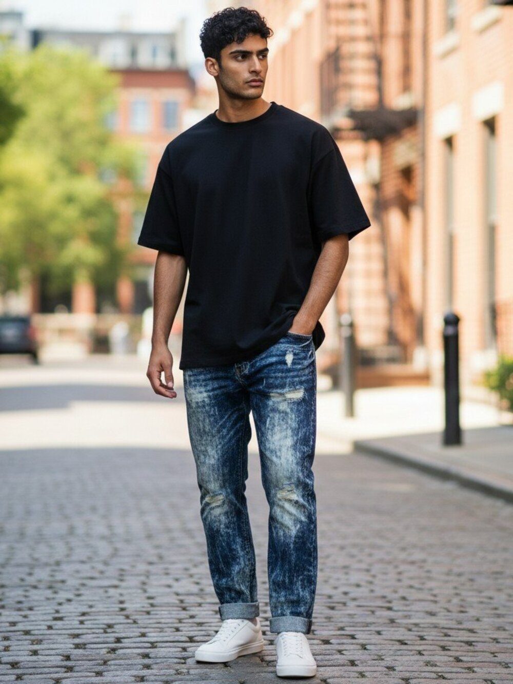 Akoo Mens 44x35 Distressed Bleached Lumber Jack Fit Straight Leg Denim J…